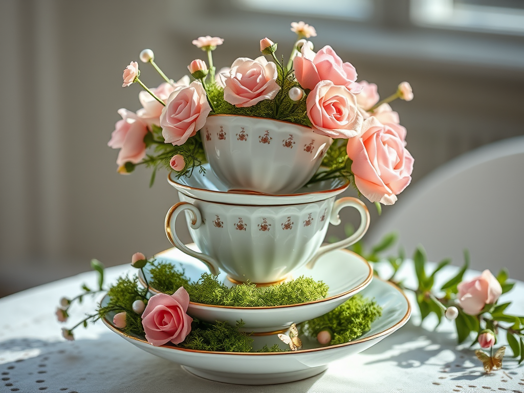 A Cup of Charm: How to Create Vintage Teacup Centerpieces with Moss & Faux Florals